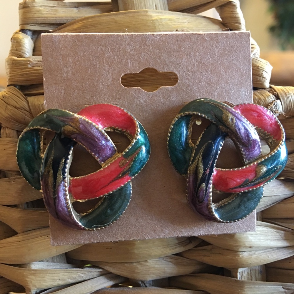 Vintage colorful enamel pierced earrings